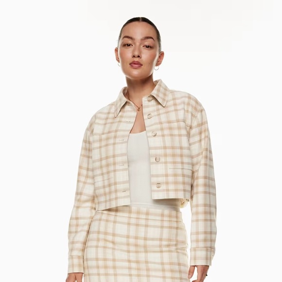 Aritzia Wilfred Little Cropped Plaid Cream Beige/White Jacket Sz XS - Picture 10 of 12